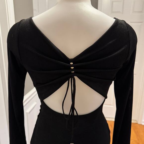 Significant Other Bambi Long Sleeve Cut Out Back Ruched Black Maxi Dress Size 4 - Picture 7 of 15